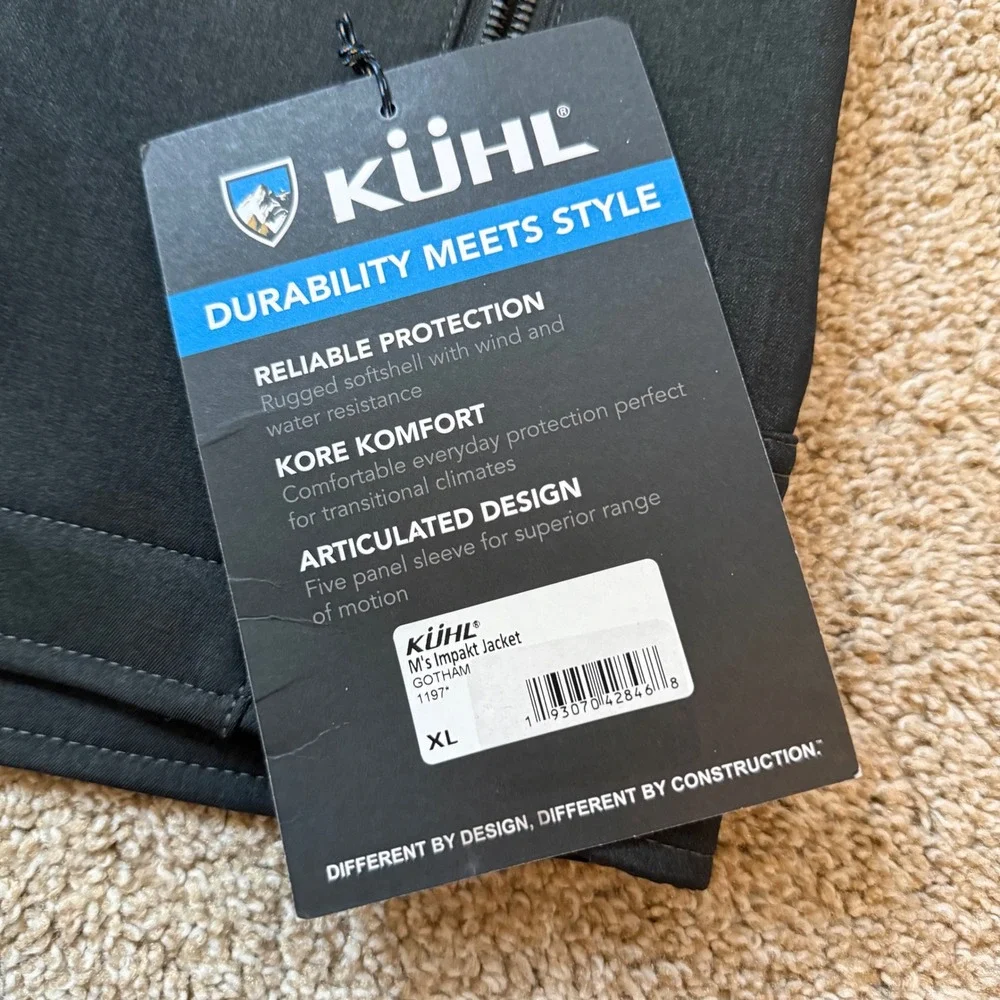 Kuhl Impakt Jacket Mens XL Gotham Black Softshell Water Resistant 1197-1